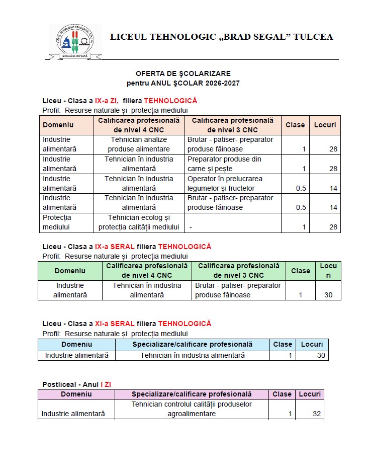 Oferta școlarizare